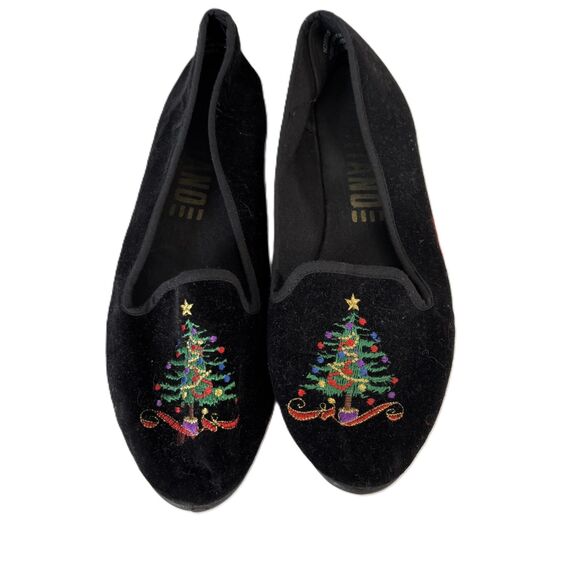 Gitano Vintage Y2K Embroidered Christmas Tree Flats Shoes Velvet Black Size 8 - Picture 1 of 7
